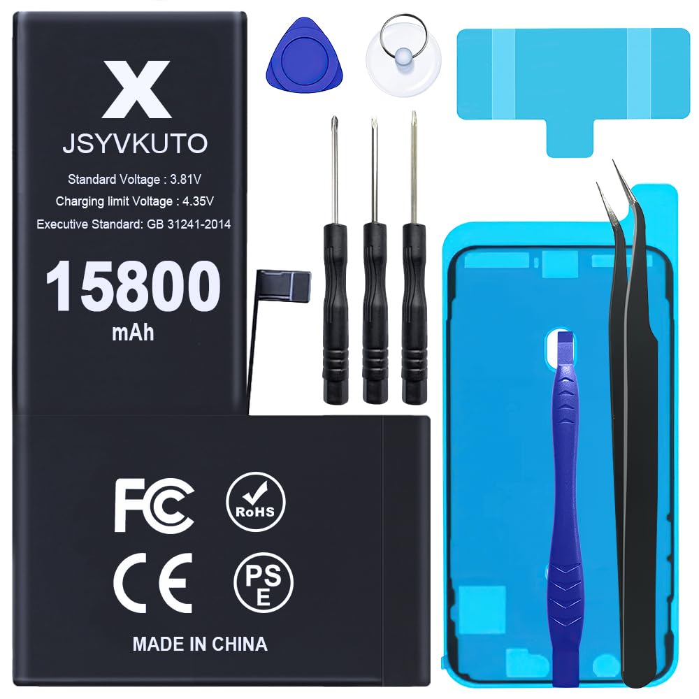 15800mAh Battery for iPhone X, New 0 Cycle Upgraded Higher Capacity Replacement Battery for iPhone X with Full Set Repair Tool Kit, Model A1865, A1901, A1902