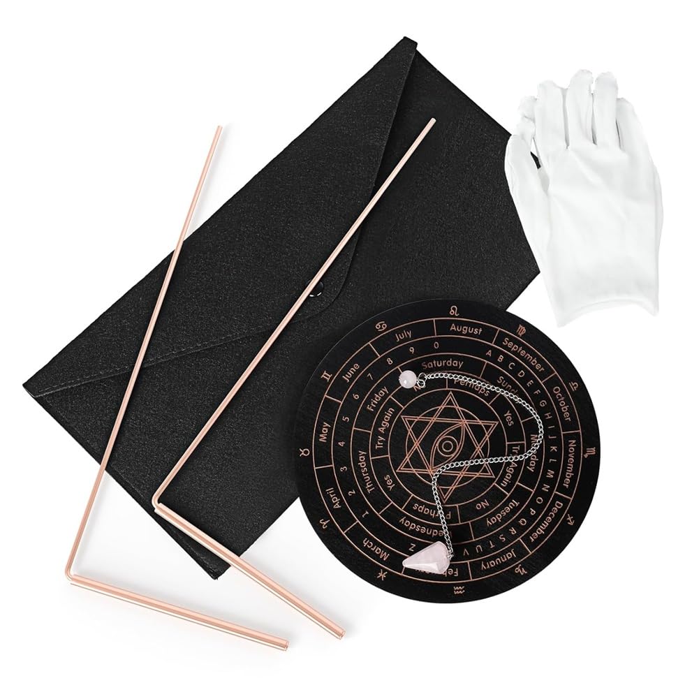 Barres de Sourcier en Cuivre Pur 2 Pièces, de Radiesthésie avec Pendule & Natte de Divination pour L'Eau (Accompagnées de Sac &)