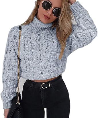 Women Cropped Sweaters Cable Knit 