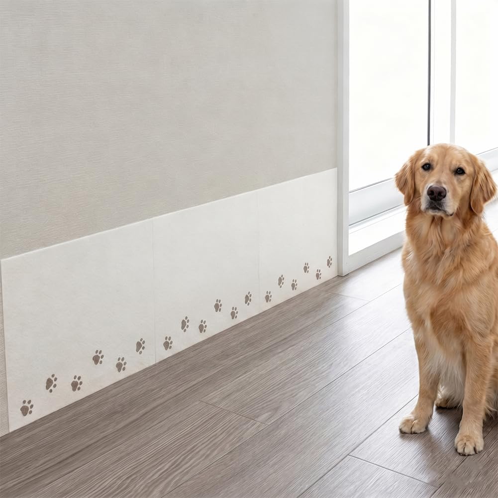 Pet Wall Protector for Dogs Cuttable Pee Splash & Pet Mess Vacuum Tech Wall Protection for Pets Washable Soft Wall Guard Feeding & Potty Area Paw Print Design 11.8 x 9.8 Inch 3 Tiles