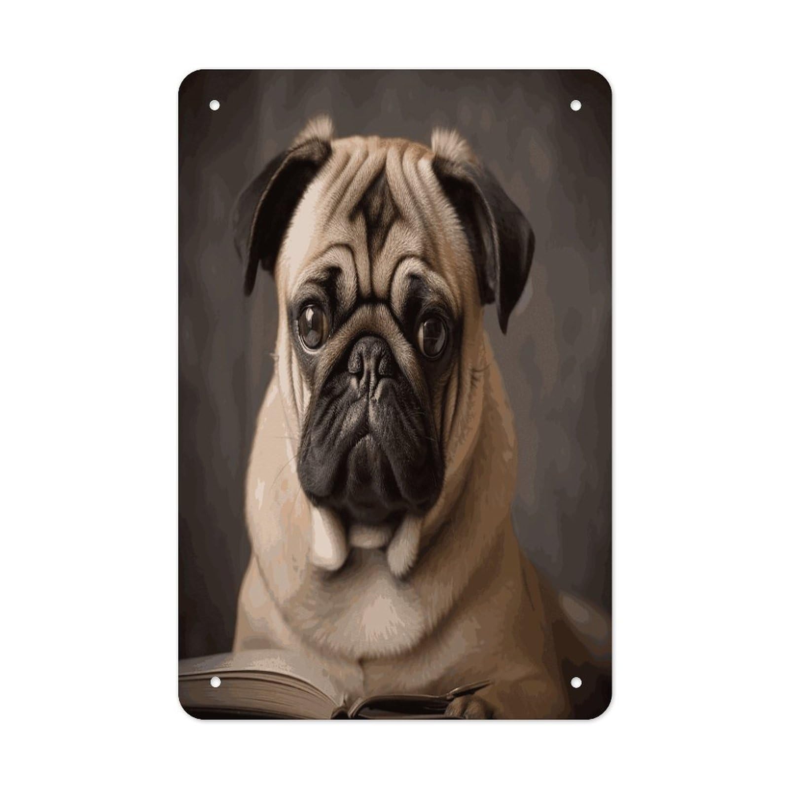 Animal Pug Dog Metal Tin Sign Wall Decor Funny Retro Sign Weatherproof Metal Wall Art for Indoor Or Outdoor Retro Tin Signs for Kitchen Office Home Bar Decor 11.8 X 7.9 Inch