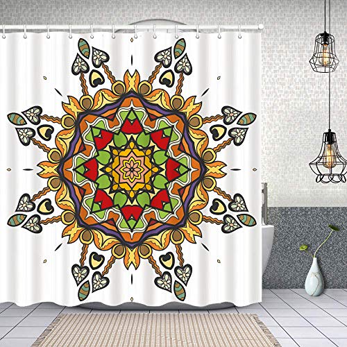 Waterproof Shower Curtain,flower decoration hand drawn round
