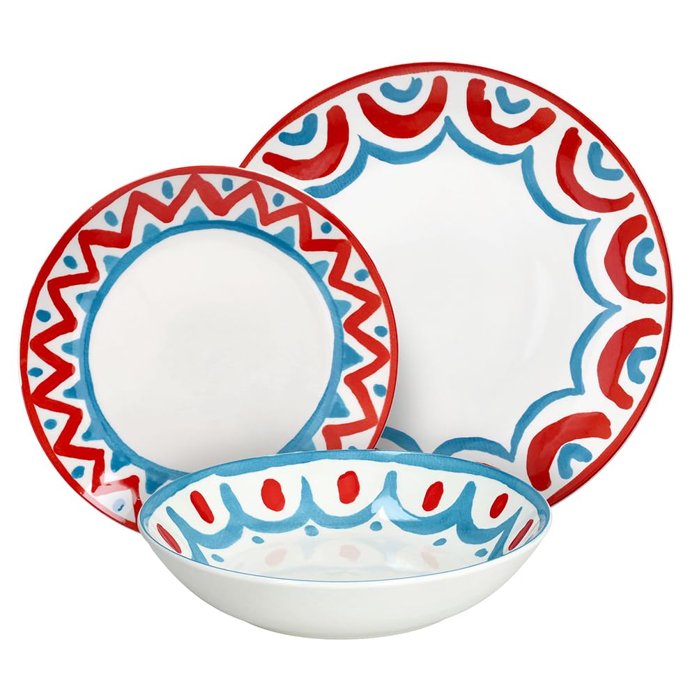 Tognana Vietri, service de vaisselle 18 pièces pour 6 personnes, porcelaine, multicolore