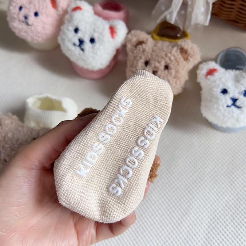 MAAGHI 0-3 Months Baby Bear Slippers—Non-Slip Cozy Floor Anti-Slip Cartoon Ankle-Length Socks for Baby Boys, Baby Girls, Babies (Mustard) 2