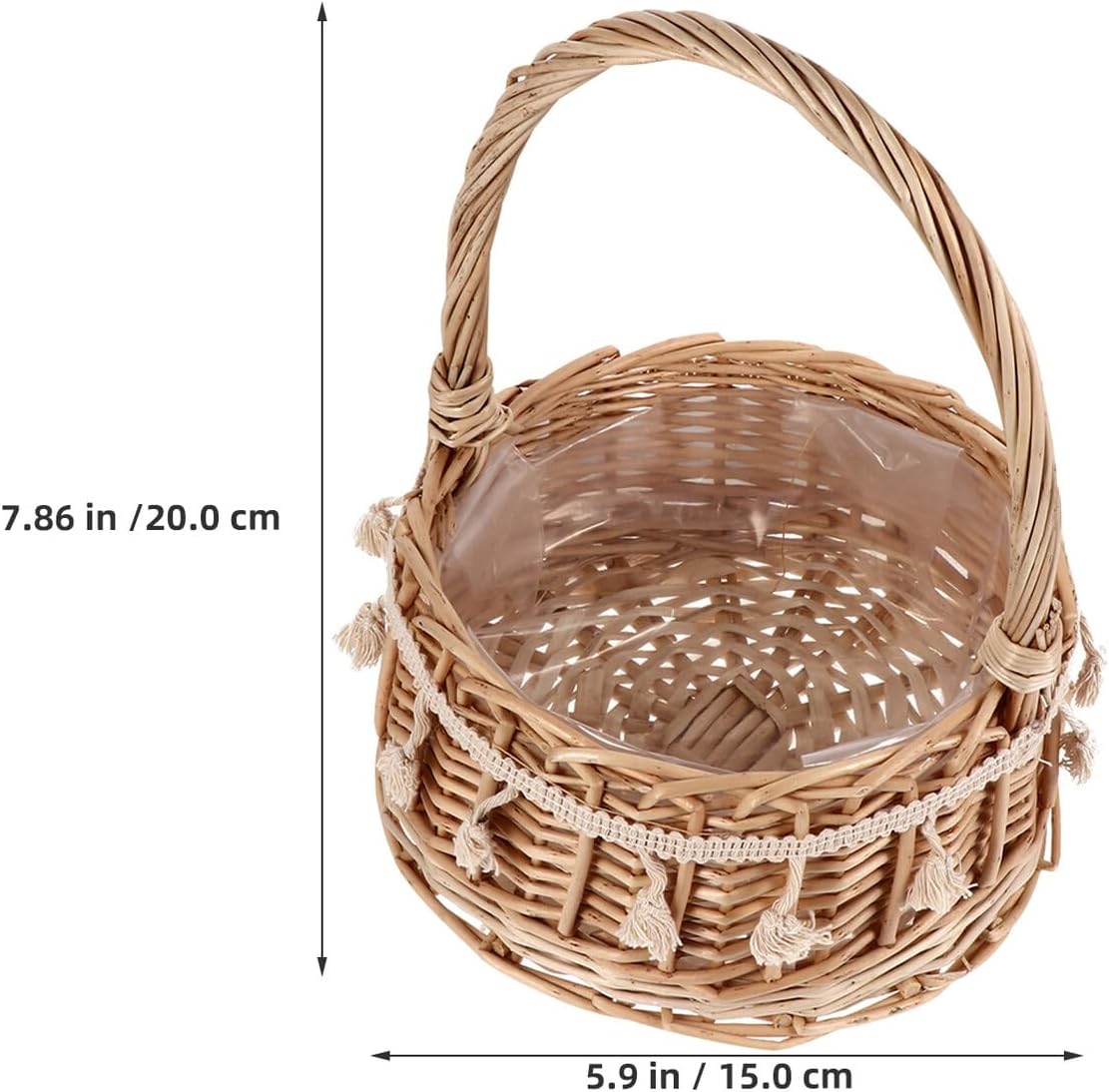 KICHOUSE Wicker Rattan Flower Girl Basket with Handle and Tassels, Small 15cm Rustic Handheld Boho Floral Basket for Wedding Ceremony and Party Decor, 2pcs Set