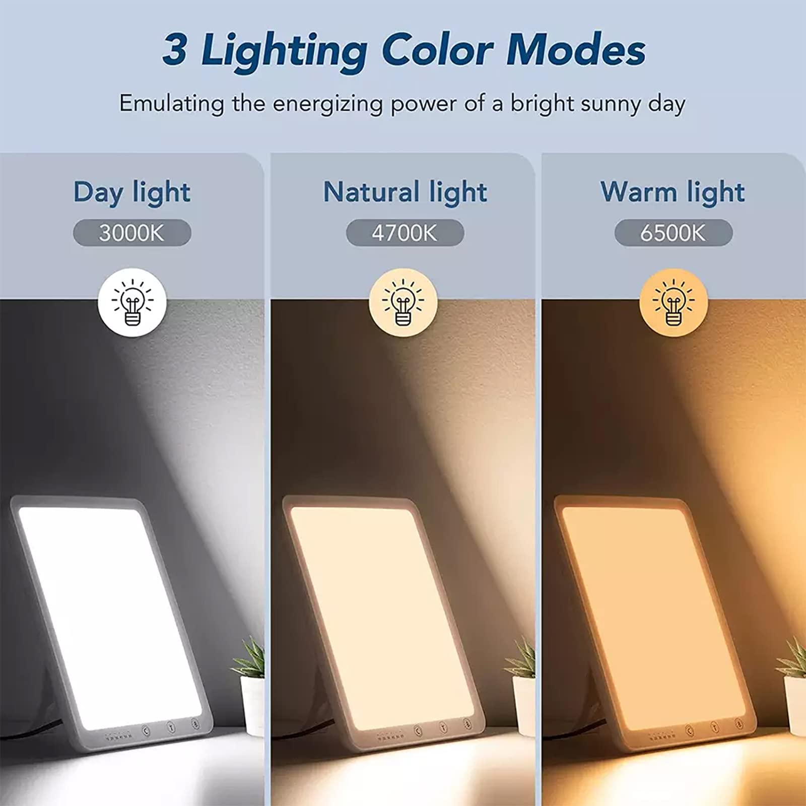 Lampe de luminothérapie, lumière solaire portable de 10 000 Lux avec 6 vitesses de synchronisation intelligente et de gradation en continu, température de couleur de 3 000 K à 6 500 K, pour une éner