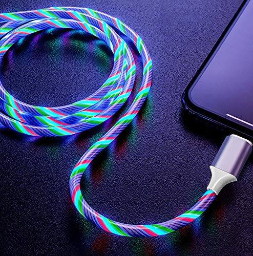Visible Light Up Type C Cable USB Fast Charger LED Flowing Charging Cable Charging Cord for Samsung Galaxy S9 S8 S10 Note 8 9 10,Pixel,LG V30 G6 G5 (Multi Colors)
