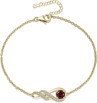 Birthstone Bracelets for Women Girls 925 Sterling Silver White Gold Infinity Pendant Anniversary Birthday Gifts Jewellery for Her, 6.7"+1.2"