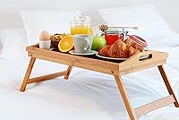 Vista 8 de Bandeja de cama con patas plegables de madera para servir desayuno en cama o bandeja para platos, mesa de TV, bandeja para computadora portátil