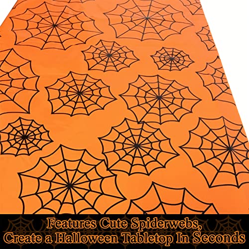 Joysail Halloween Tablecloth Plastic - Disposable Spider Web Table Cover For Halloween Party Haunted House Table Decorations - Orange Cobweb Table Cloth - Rectangle, 42 X 70 Inch #TOP2