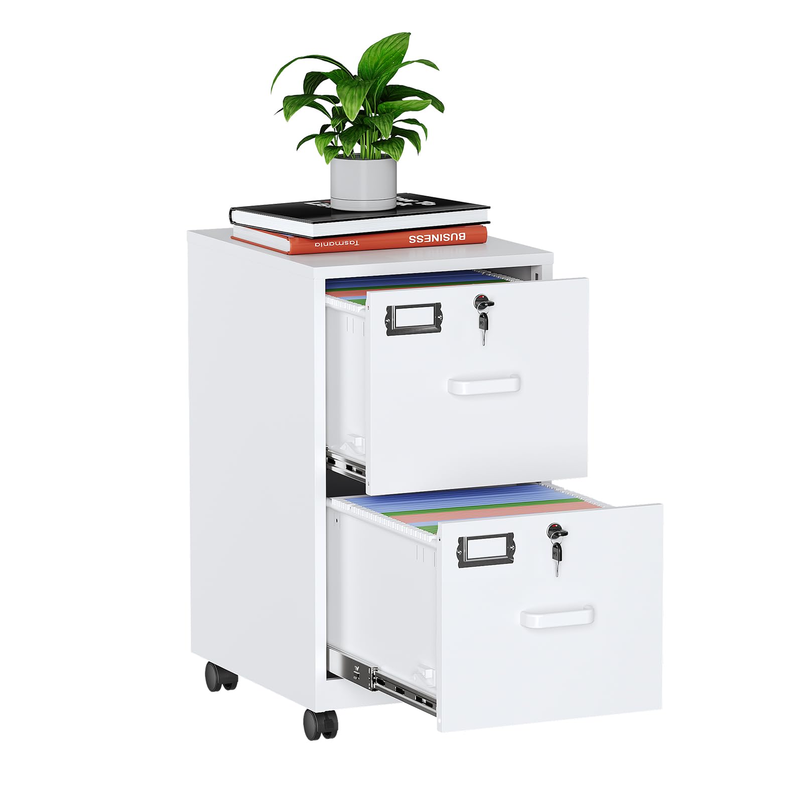MIIIKO 2 Drawer File Cabinet with Lock, Metal Vertical Filing Cabinets for Home Office, Lockable File Storage Cabinets Under Desk, A4/Letter File Folders Storage-Assembly Required
