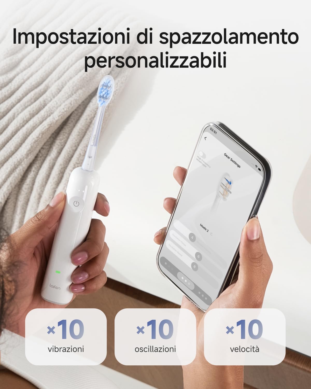 Laifen Wave Pro Spazzolino Elettrico Sonico per Adulti – Spazzolino Sonico con Oscillazioni a 60°, App Intelligente, Batteria da 70 Giorni, 2 Testine, Impermeabile IPX8 (ABS Bianco)