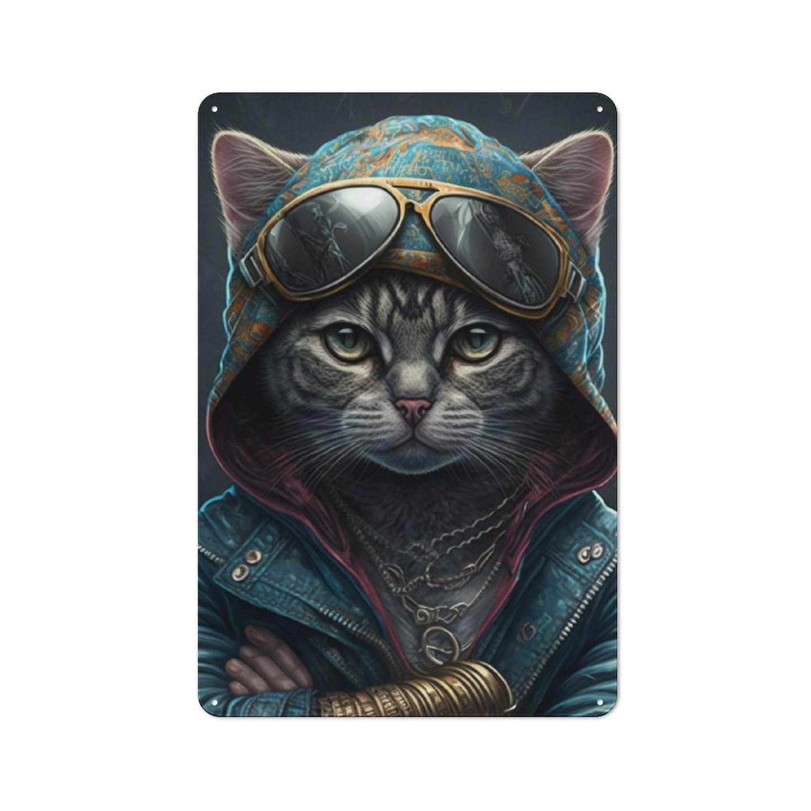 Rapper Cat Vintage Metal Wall Sign 30x20cm for Café Or Restaurant, for Metal Sign Collectors, for Garage And Workshop Walls