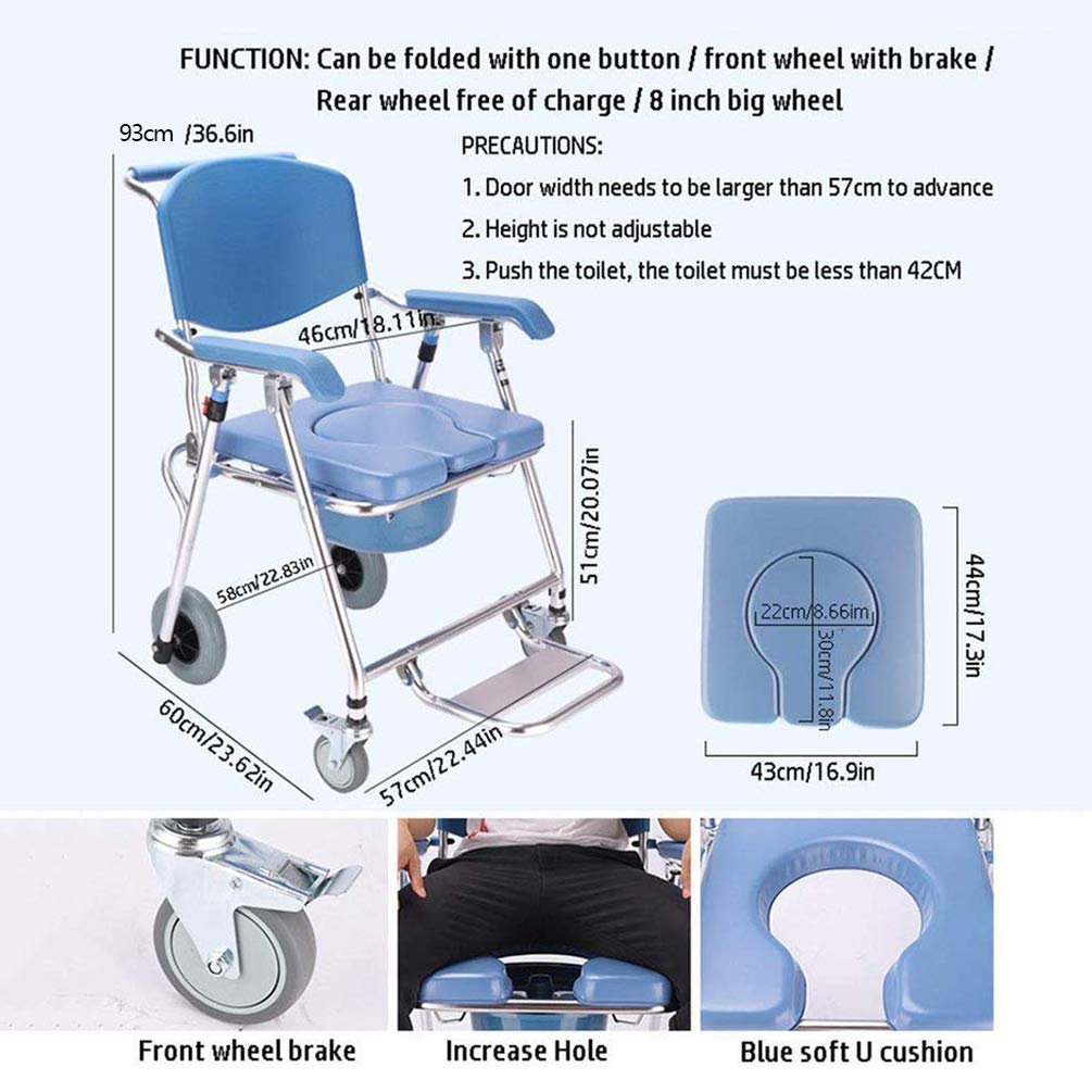 Wheeled Commode Chair Toilet chair Old Man Wheelchair Shower Transport Chair Mobile Toilet Seat