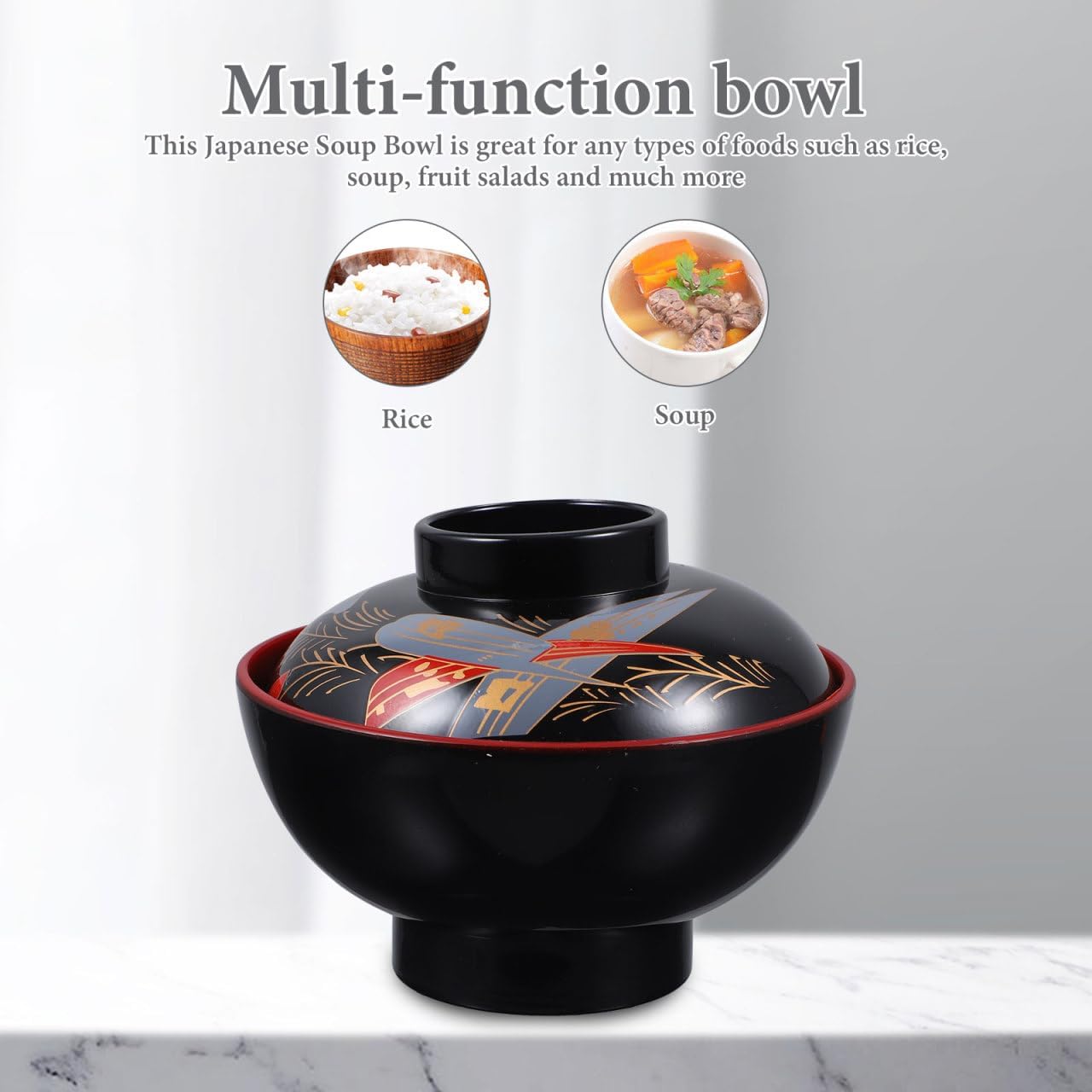 KICHOUSE Japanese Flower Bowl Miso Soup Bowl with Lid Rice Japanese Style Soup Serving Multi-function