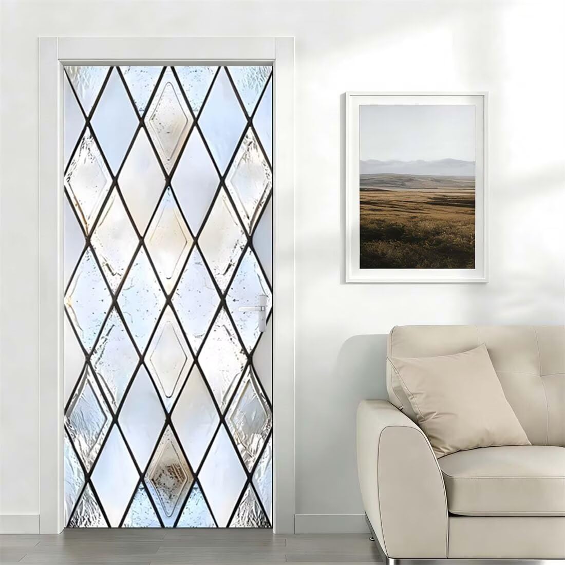 Türfolie Selbstklebend Glasstruktur 77x200cm 3D Türaufkleber Türtapete Selbstklebend Türposter Geometrisch Fototapete PVC Wasserfest Klebefolie Tür Wandtapete für Wohnzimmer Schlafzimmer (DS111)