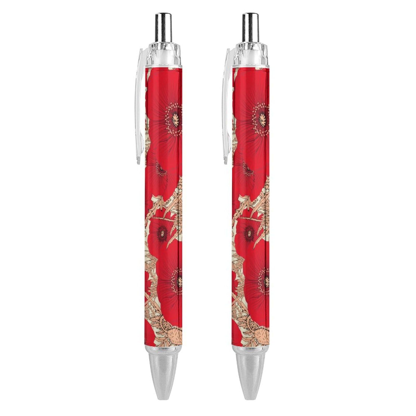 Niapessel 1 stylo à bille noir rétractable à encre gel lisse à pointe fine de 0,5 pour l'école, le bureau, motif fleurs colorées