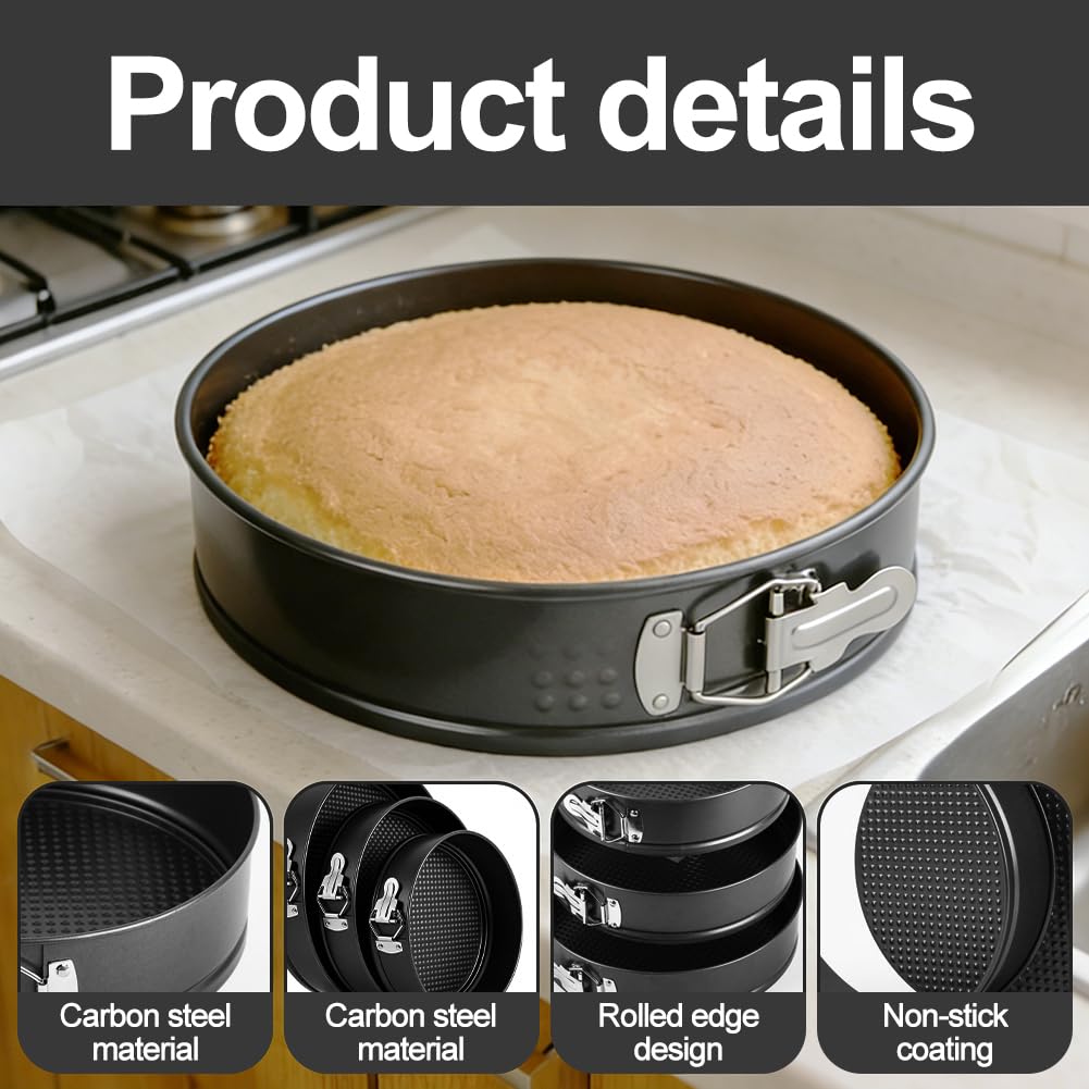 LUPATDY Tortiera Apribile Rotonda 22 cm – Stampo per Torte a Cerniera con Rivestimento Antiaderente, in Acciaio al Carbonio, Ideale per Cheesecake e Dolci da Forno - 3