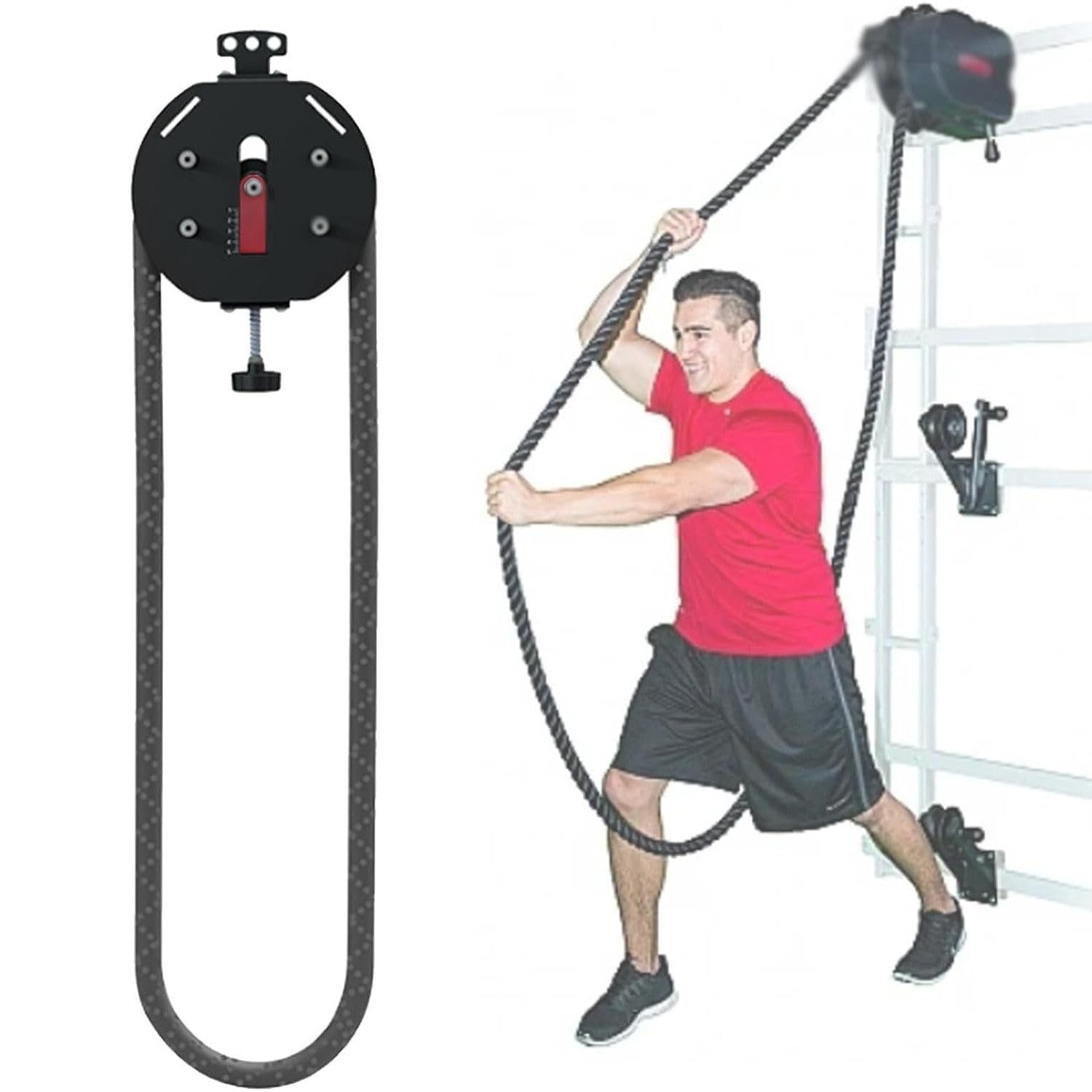 FBJAMZ Endless Rope Trainer Pulley Cable Machine,Resistance Pulley Cable System Gym, For Muscle Endurance Upper Extremity Training Aerobic Exercise (Red)