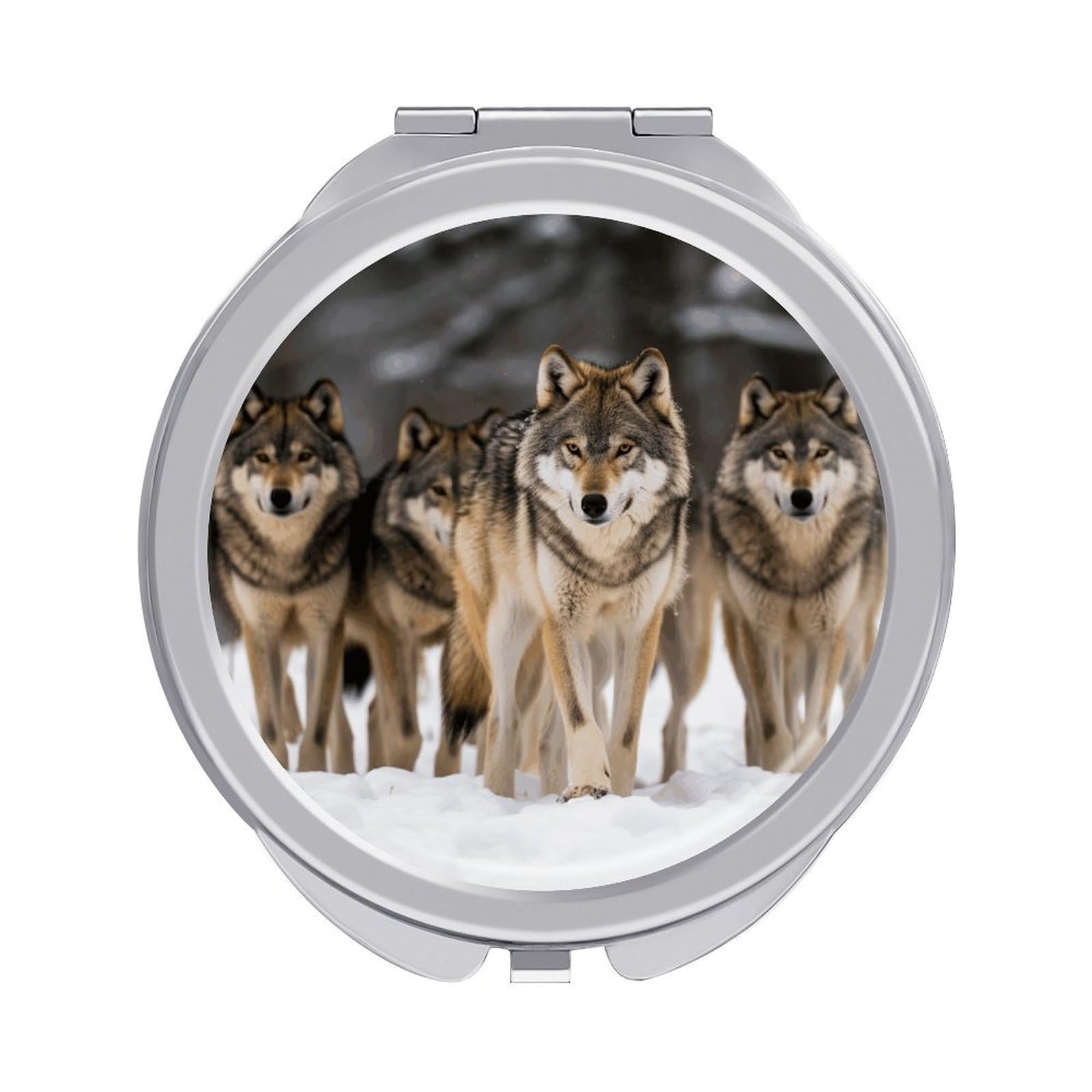 VstaDank Pack of Wolves Travel Makeup Mirrors Exquisite Double-Sided 2X/1X Magnifying Folding Pocket Mirror Portable Round Handheld Mirror Mini Compact Mirrors for Outdoor Home