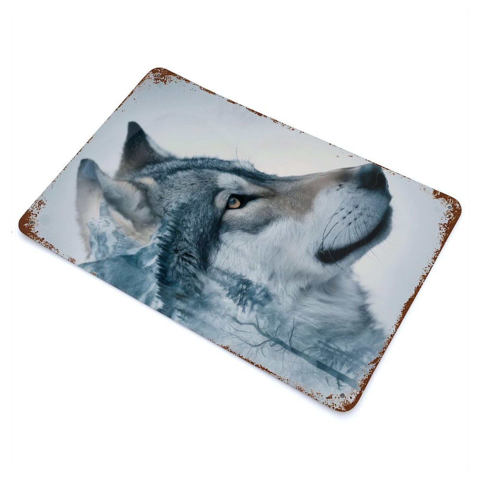 Garage Style Wolf Husky Dog Weathered Tin Sign 11.8"x7.9", Classic Wall Plaque for Bar And Workshop