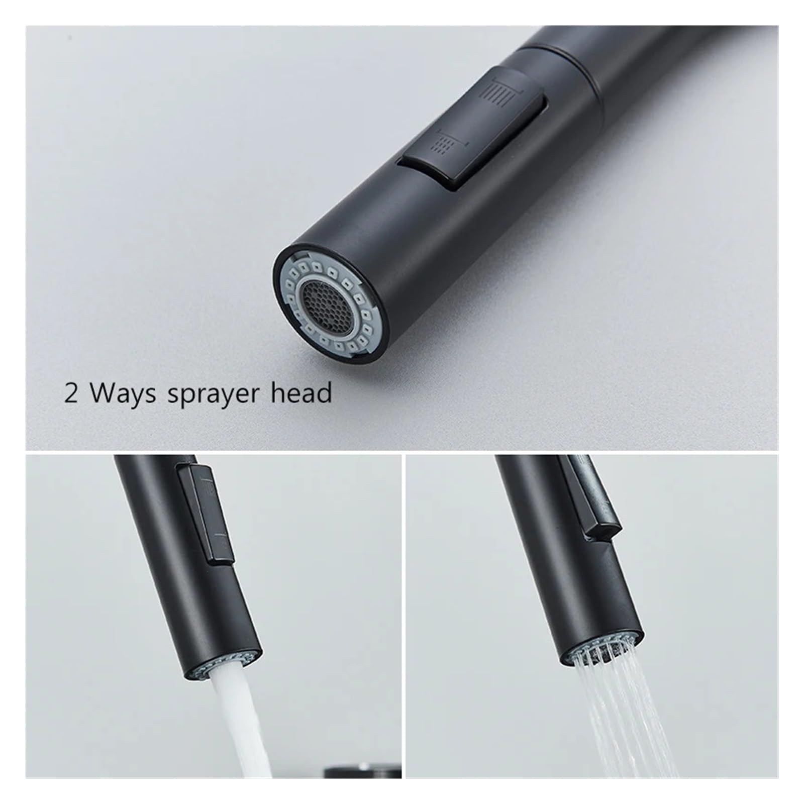 Rubinetto miscelatore acqua calda e fredda a due vie con getto estraibile nero opaco girevole a 360 gradi montato sul piano(Matte Black)