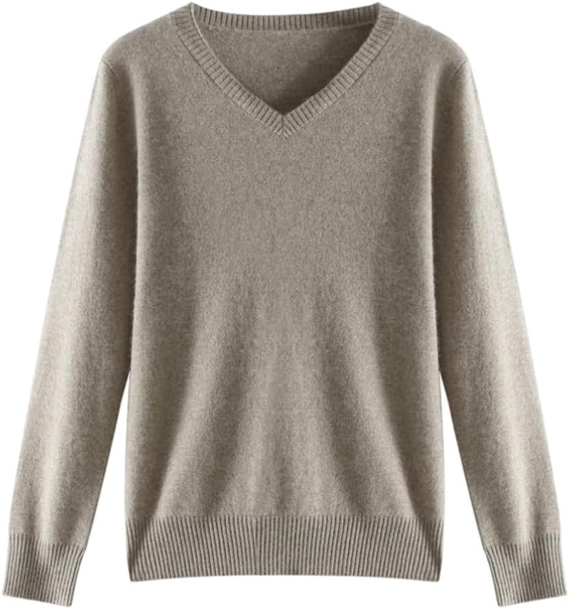 Women's Cashmere and Merino Wool Blend Long Sleeve Lightweight Warm V Neck Sweater