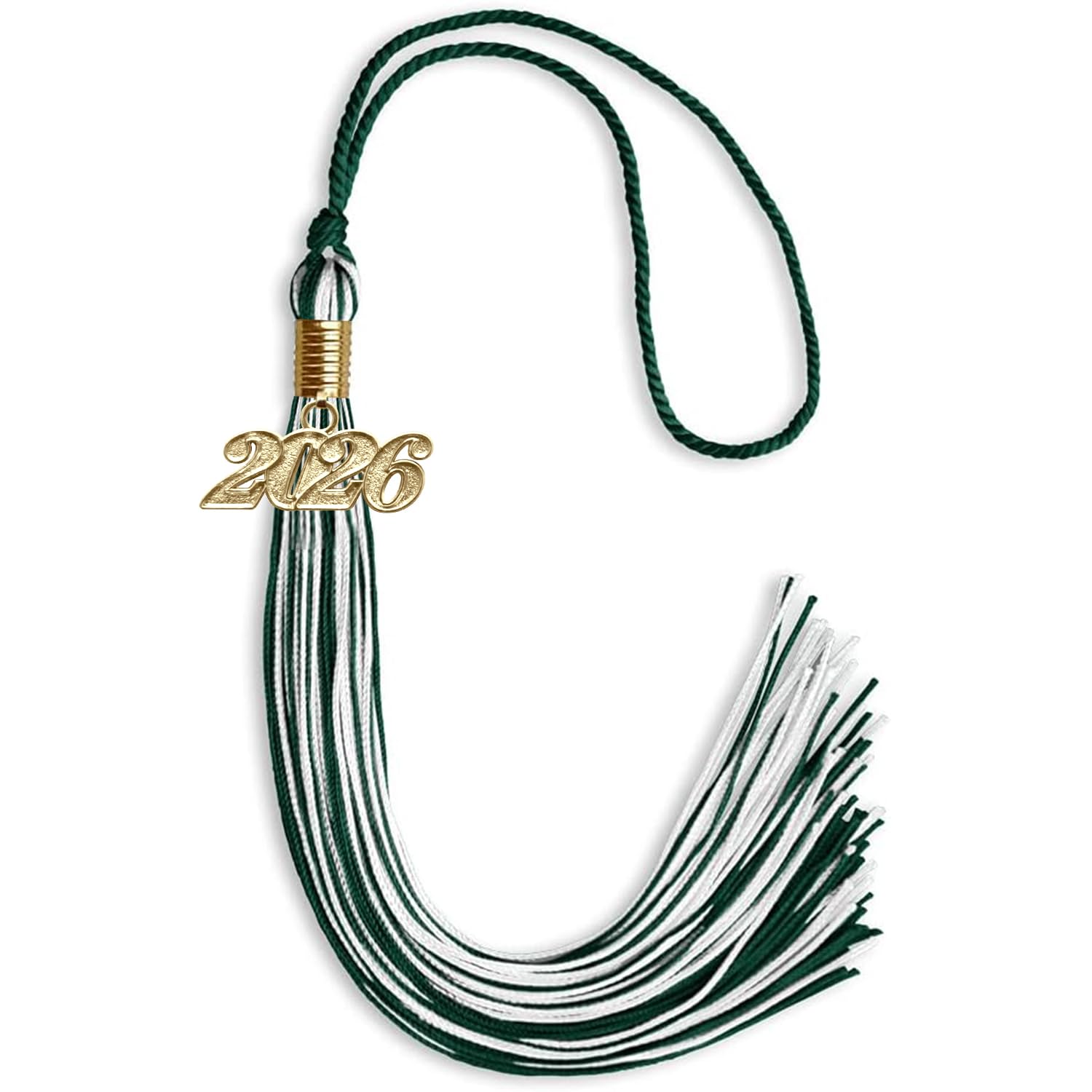 Endea Graduation Mixed Double Color Tassel with Gold Date Drop (Hunter Green/White, 2026)