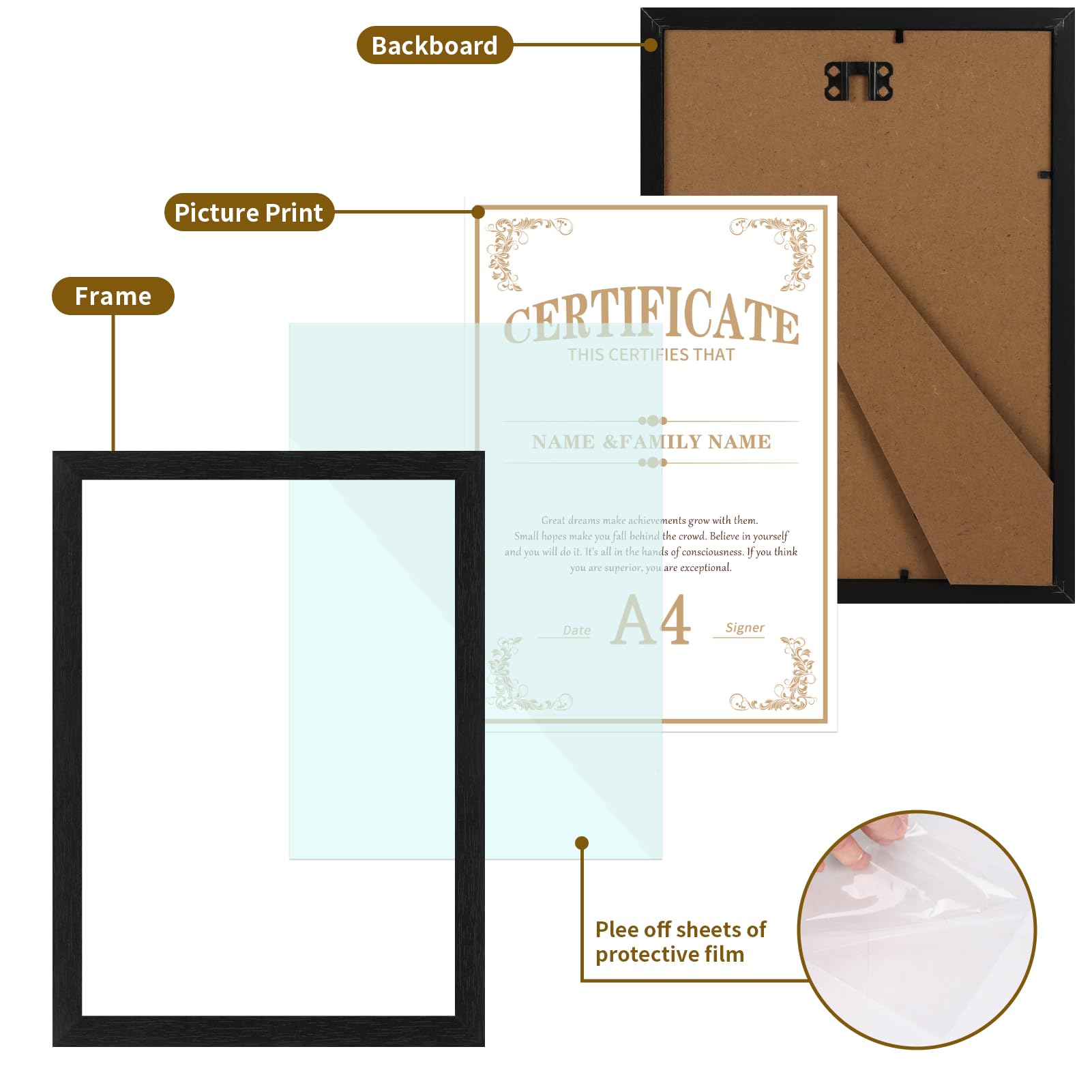 HORLIMER Cornice A4,Cornici Foto MDF 15 Pezzi,Portafoto da Tavolo o Parete, Decorazione per Casa, Ufficio,Nero