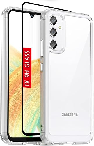 Funda para Samsung A34 5G, Samsung Galaxy A34 5G, con protector de pantalla de vidrio templado, 4 bolsas de aire integradas, no amarillea, funda