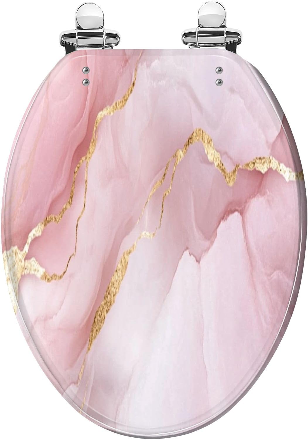 Elongated Toilet Seat Pink soft pastel gold line sparkle marble texture Resin Toilet Seat Quietly Close Quick Release Hinges with Cover Bumpers Decorative Easy to Install Clean