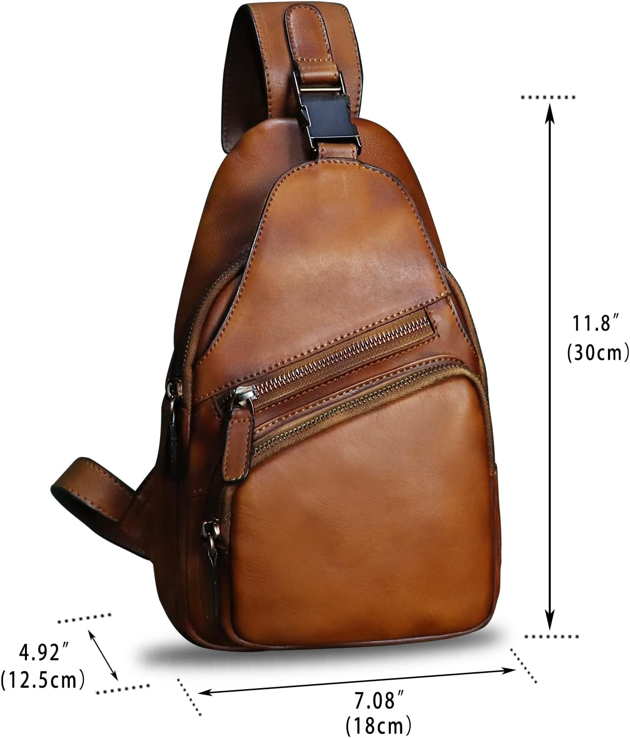 Genuine Leather Sling Bag Crossbody Purse Handmade Hiking Daypack Motorcycle Bag Retro Shoulder Backpack Vintage Chest Bag (Brown) - Image 5