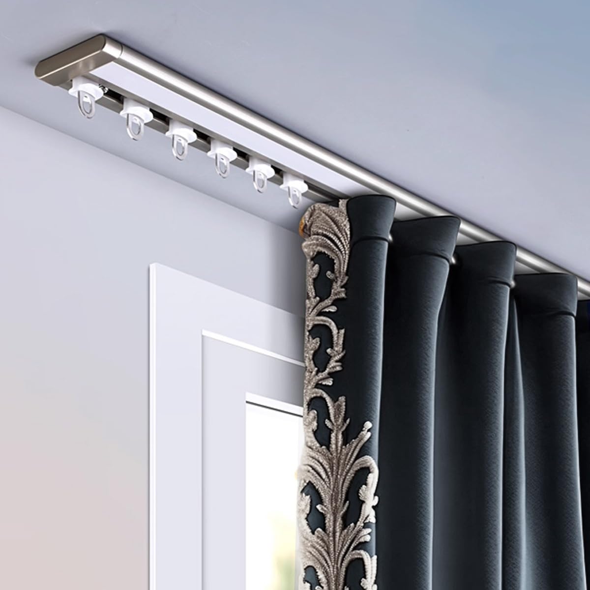 WQPMNYG Ultra-Thin Aluminum Curtain Track - Hidden Sliding Rail for Living Room Bedroom Balcony 330cm Champagne Color - Modern Window Treatment Solution