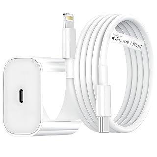 iPhone 20W Apple-Certified USB-C Charger with Lightning Cable | Fast Charger for iPhone 11, 12, 13, 14, XR, XS/PRO/MAX, SE & iPad | MFi Certified Adapter and Charging Cable Combo, White - Amazon product rated Grade A