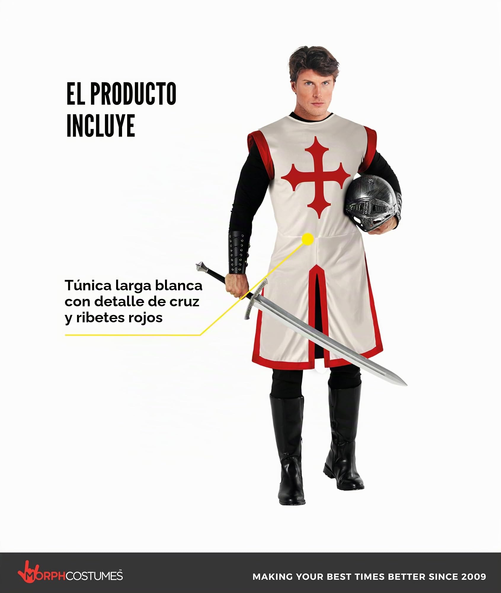 Morph Disfraz Caballero Medieval, Traje Caballero Templario, Disfraces Medievales Hombre,Disfraz Carnaval Hombre