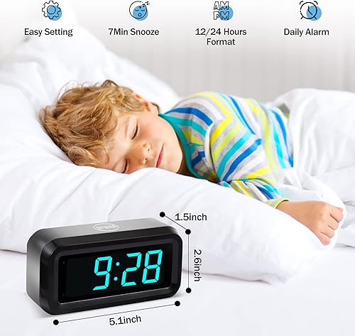 Miniatura 2 de Timegyro Reloj digital con alarma, solo funciona con pilas, 3 niveles de brillo ajustable, 1224 horas, repetición, pantalla LED grande de 1.2