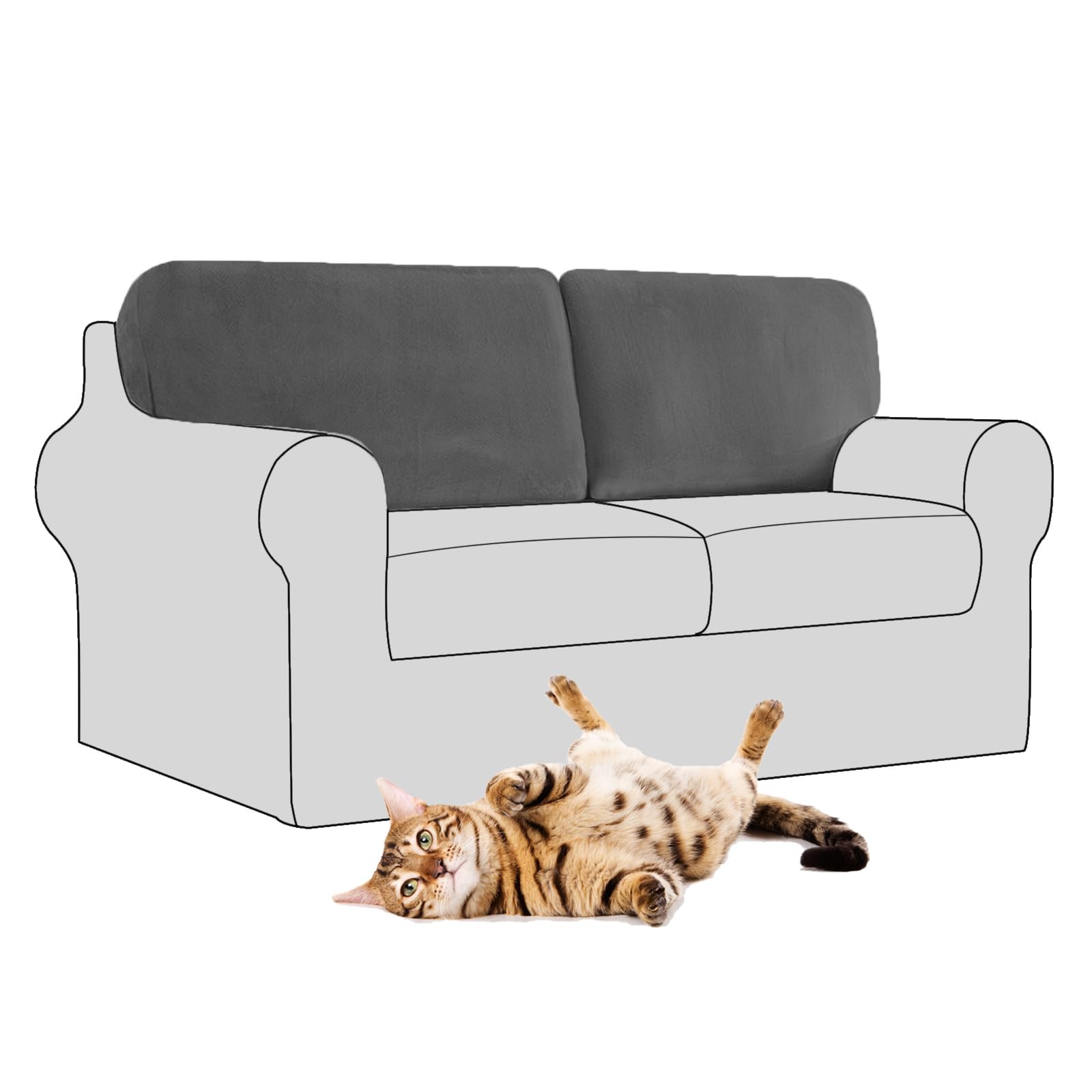 SYLC Stretch Velvet Sofa Backrest Cover, Back Cushion Covers Non-Slip Sofa Cushion Slipcovers for Couch Chesterfield Caravan RV Dinette (Dark gray,2 pcs Square L)