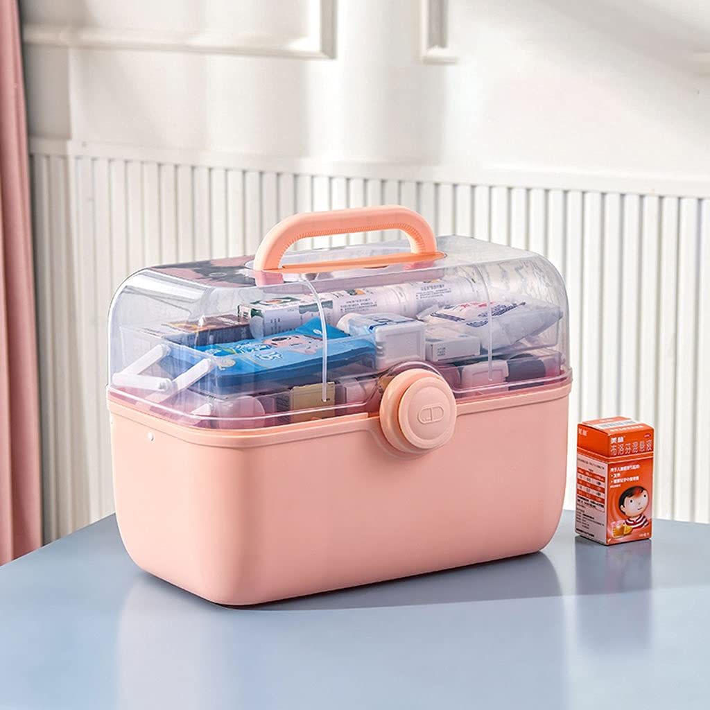 Botiquín de primeros auxilios/caja de medicamentos de plástico para primeros auxilios, caja de almacenamiento de medicamentos para el hogar, portátil, de tres capas, 11.0/13.7/15.3 pulgadas (rosa