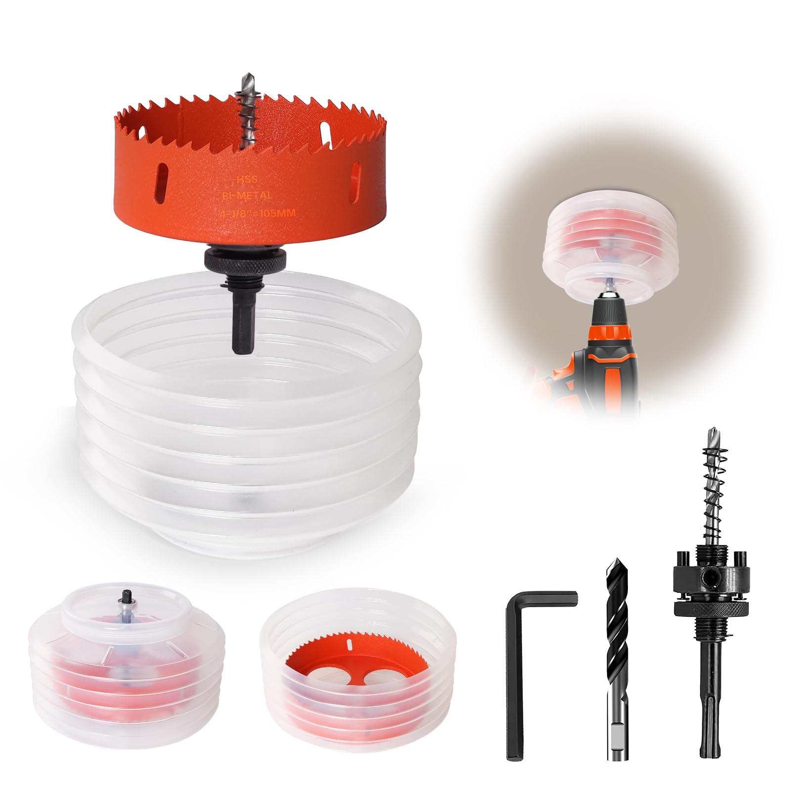 VUAOHIY 4 1/8 Inch Hole Saw for Recessed Lights Can Lights, Hole Cutter with Dust Bowl, Hole Saw Dust Catcher with Bi-Metal Wood Drywall Hole