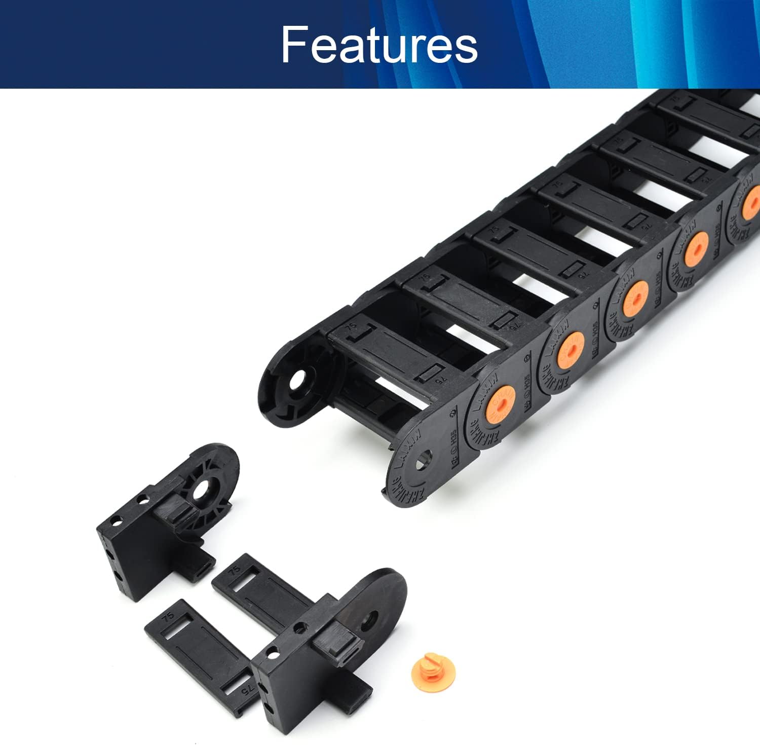 Drag Chain Cable Carrier Open Type with End Connectors R100 35X75mm 1 Meter Plastic for Electrical CNC Router Machines Black 1Pcs,Aicosineg