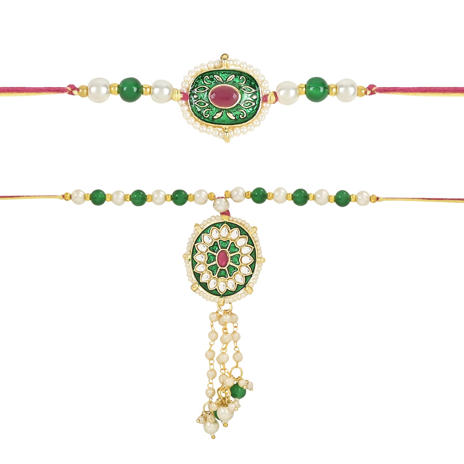 I Jewels Unisex Adult Designer Meenakari & Pearl Hanging Bhaiya Bhabhi Lumba Rakhi Combo Set With Roli Chawal And Rakshabandhan Card (R110G-Co) (B0C96QWH87) Amazon Price History, Amazon Price Tracker