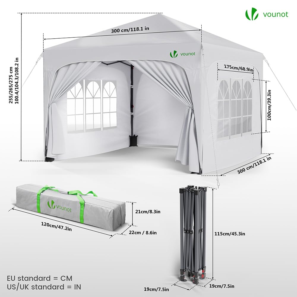 Gazebo Pieghevole 3x3m Impermeabile con Pareti Laterali, Tenda Esterno da Giardino Bianco