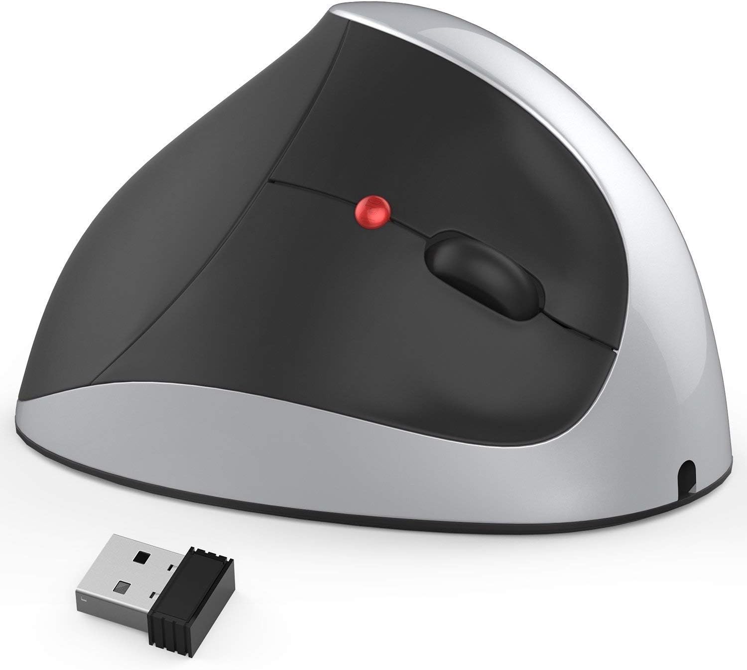 Vertical Mouse Wireless, 2.4GHz Gaming Vertical Mouse Ergonomic Design Mouse 2400 DPI, Prevention Wrist Pain USB Mice for Laptop PC (Silver)