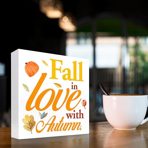 Miniatura 46 de Decoración de escritorio de otoño, Groovy Gobble Gobble Fall Thanksgiving Wood Block Sign Decoración de escritorio, caja de madera rústica de