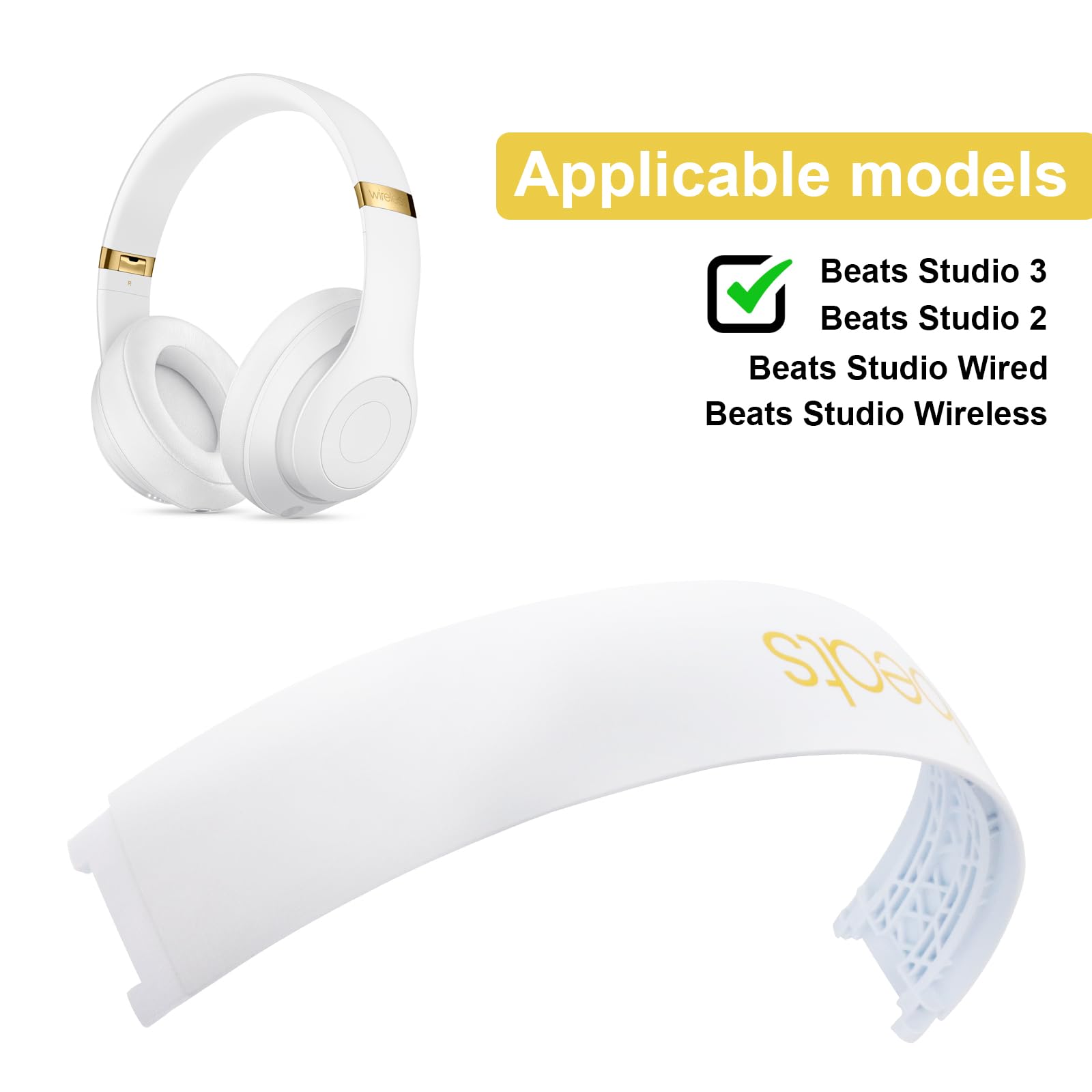 Studio 2 i 3 Opaski na Głowę, Zestaw Naprawczy, Kompatybilne z Studio 3.0 Wireless (B0500 B0501), Górna Opaska na Głowę (Studio3-biała)