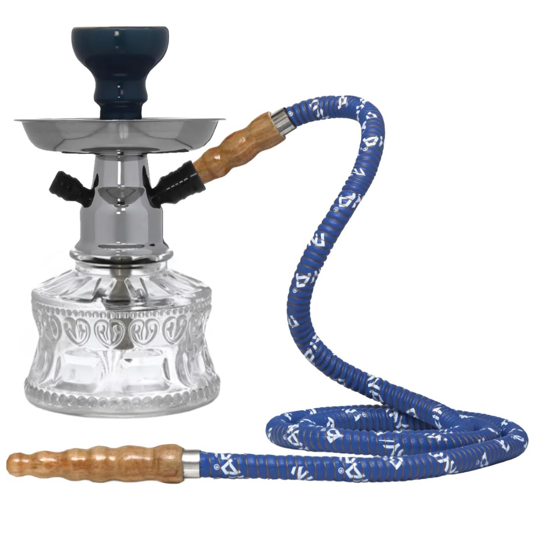 Mya BACCI 251 Hookah Dark Blue Purge Silver Stem - Complete Set with 12 inch bowl Clear Glass