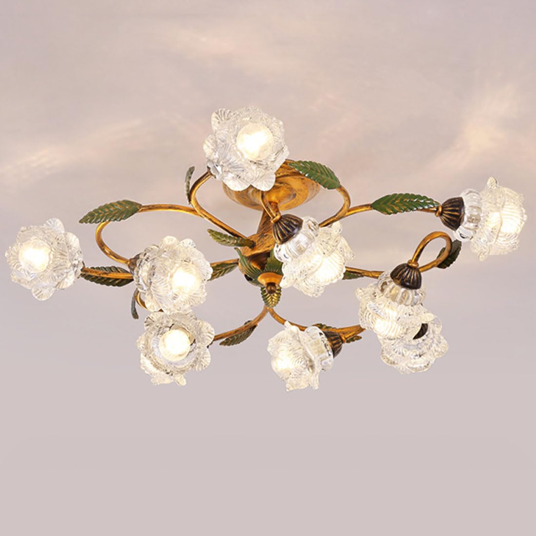 KXEcoLife e14 American retro ceiling lamp, country pastoral chandelier, modern simple living room creative flower for bedroom and restaurant lighting,B,10 heads