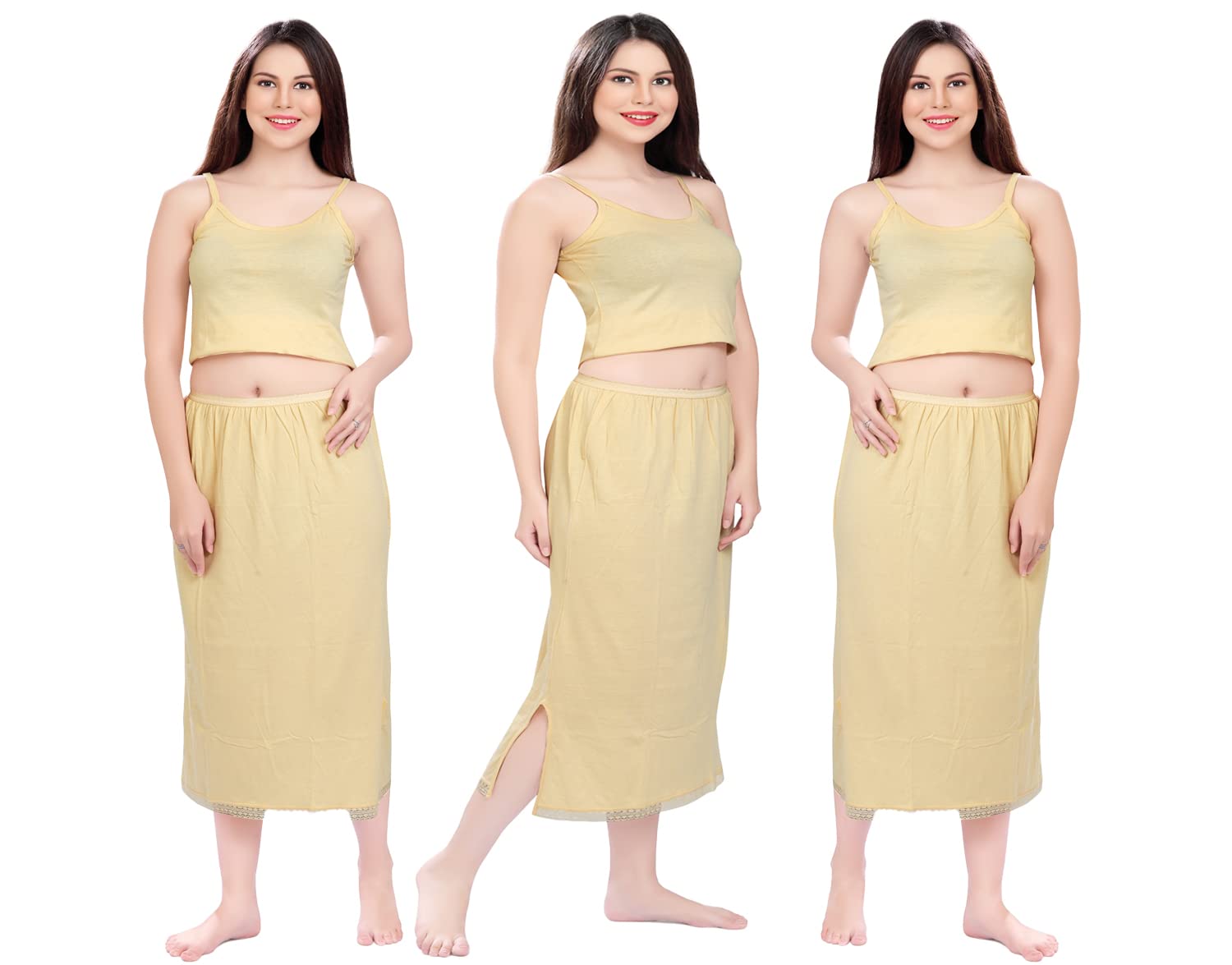 mybody Maxi Cotton Rich Regular Under Skirt Slip for Women - Ankle Length Petticoat(Pack of 3) (Medium, Skin+Skin+Skin)-picture-37