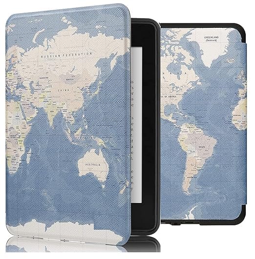 Image of MOCA Case for Kindle Paperwhite 12th Gen 7 inch (2024) & Kindle Colorsoft 7 inch (2025), Slim PU Leather Cover with Auto Wake /Sleep, Magnetic Closure, Lightweight (Blue Map)