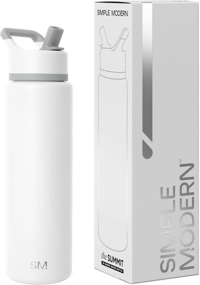 Simple Modern Insulated Water Bottle with Straw | 30oz | White | Summit Stainless Steel Water Bottles, Metal Cup | Leak Proof for School, Gym, Travel, Sports | Winter White Mix